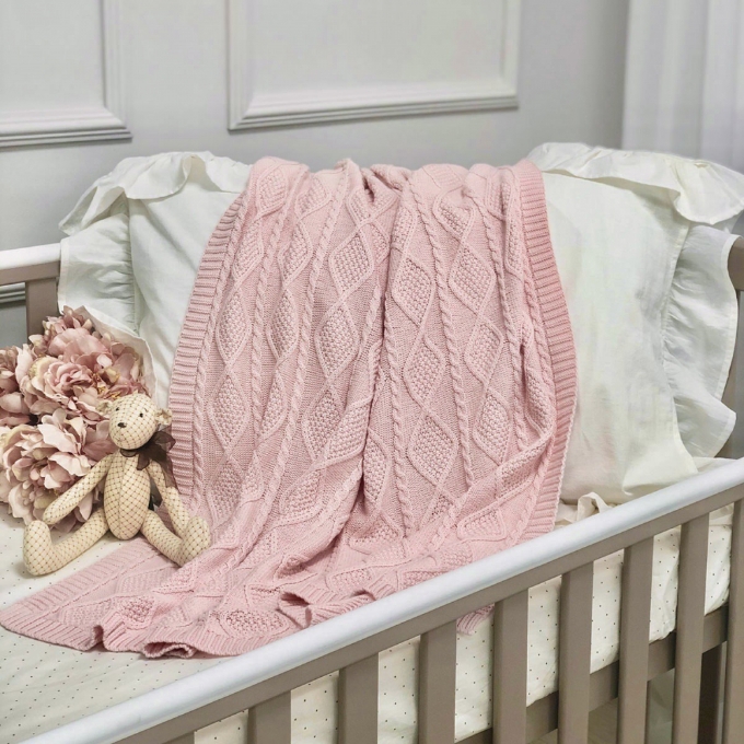 Paturica bebe Diamond tricotata din bumbac roz (1)